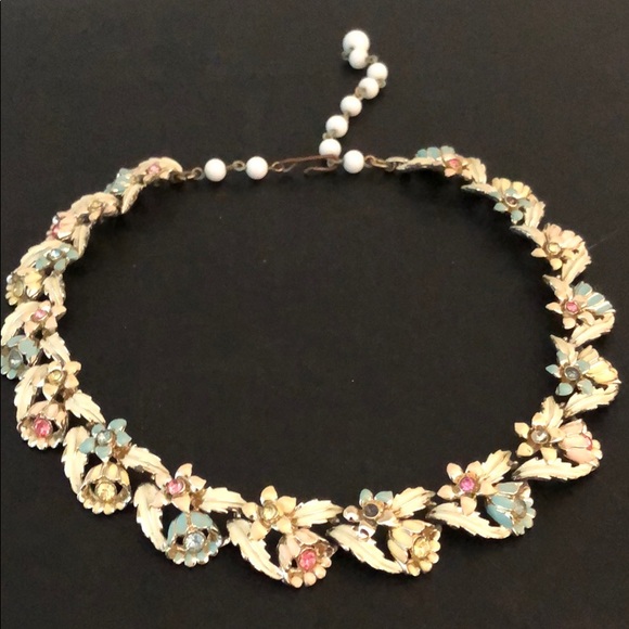 VINTAGE VIVID COLORFUL CRYSTAL & ENAMEL NECKLACE - Picture 12 of 13